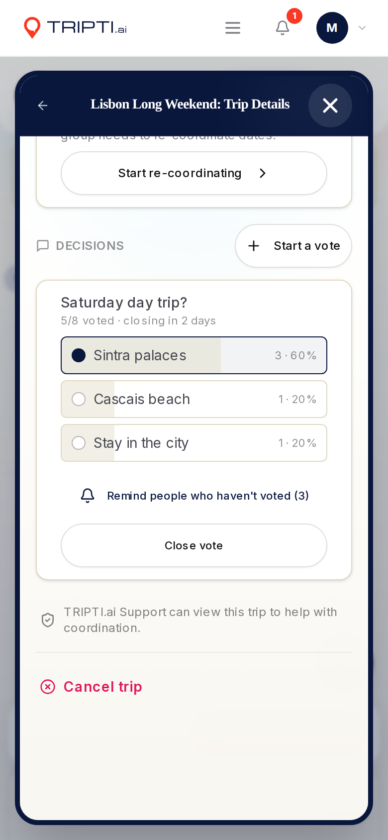 A group vote asking Saturday day trip?, with 5 of 8 voted and closing in 2 days